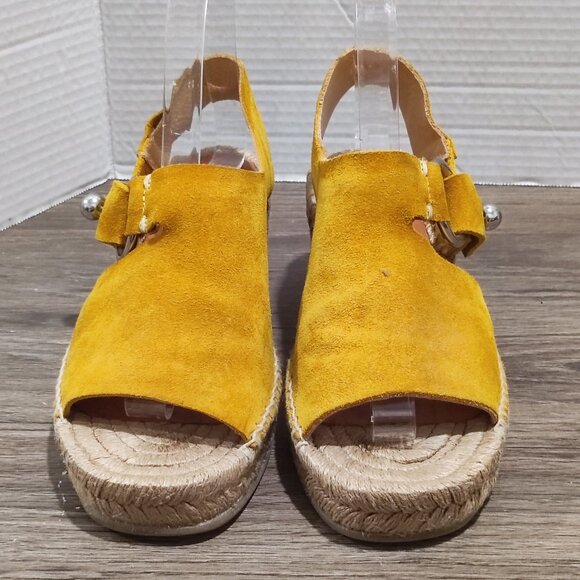 rag & bone Arc Espadrille Wedge  Sz 6  Yellow Suede Peep Toe Summer Sandals - Picture 3 of 15